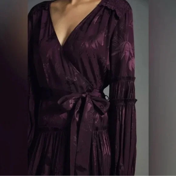 NWT Anthropologie Wrap Dress Eggplant Purple Color Women’s Sizes Med And Small - Picture 8 of 11